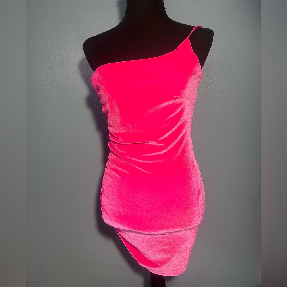Velvet hot pink one strap dress​​​